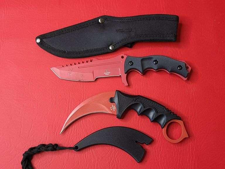 Snake Eye Red Blade Fixed Blade and Curved Blade Knives with Sheaths ...