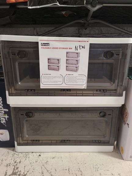 Set of 2) Forwos Foldable Lidded Storage Bins