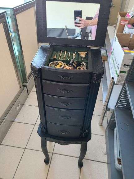 Standing Jewelry Box with Various Size Rings, Bracelets, Earrings, Necklaces, Watches