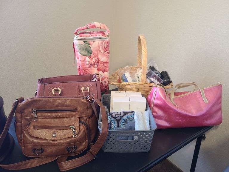 2) Purses, Bag of Curlers, Basket of Beauty Products, 4) Ionic Air Purifiers and More