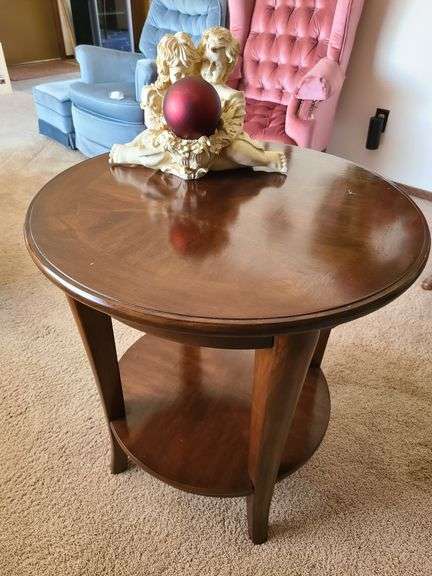 Wooden Side Table, Children Statue