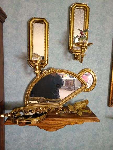 Small Wall Shelf, 3) Mirrors, 2) Candle Holders, Wall Decor