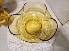 6) Painted Amber Glass Brandy Snifters, 2) Amber Glass Ash Trays ...