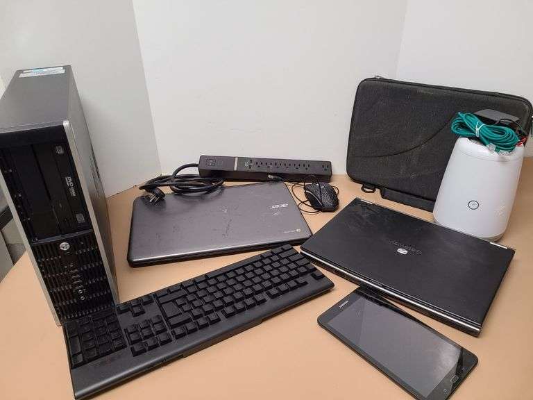 Acer Laptop, Getaway Laptop, HP Desktop, Keyboard, Mouse, Power Strip ...