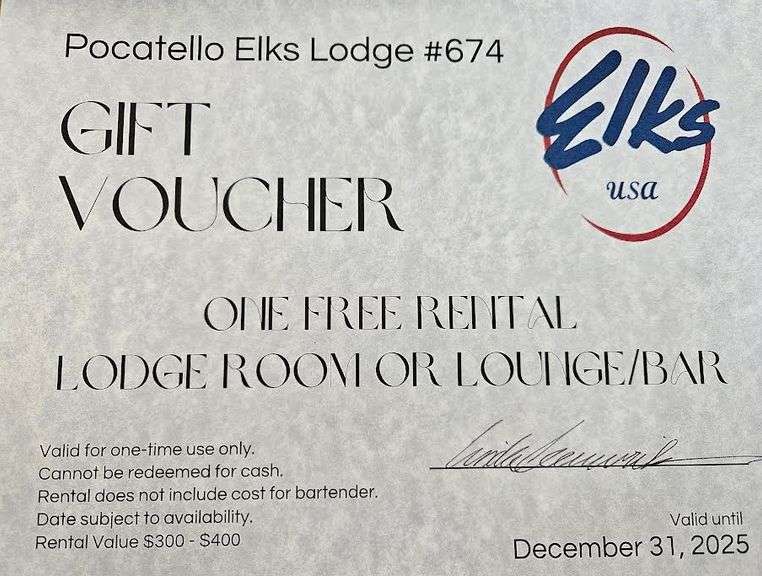 Pocatello Elks Lodge Gift Voucher