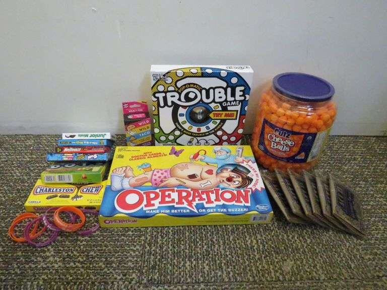 Operation, Trouble, Wild Wild Taco, Utz Cheese Balls, Act II Microwave Popcorn, Candy