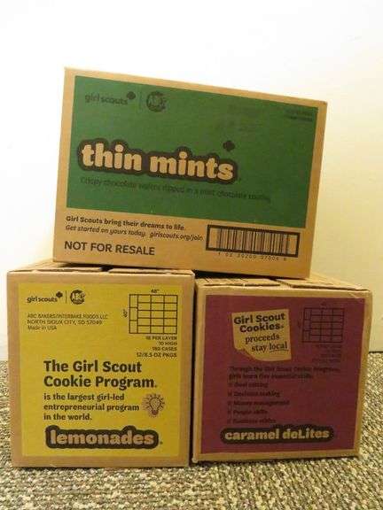 3) Full Cases of Girl Scout Cookies: Thin Mints, Caramel DeLites, Lemonades