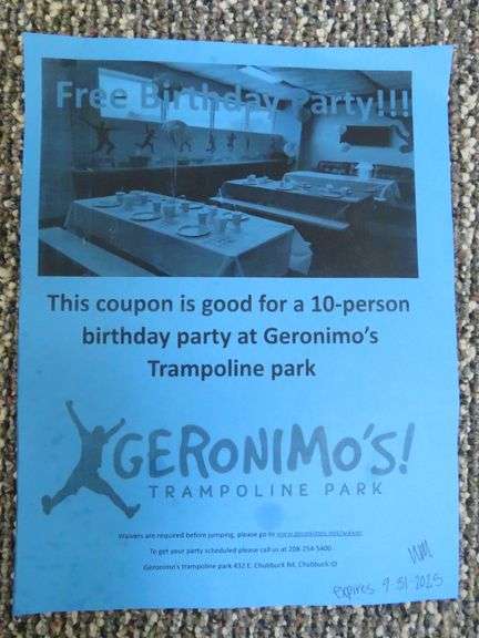 10-Person Birthday Party at Geronimo's Trampoline Park