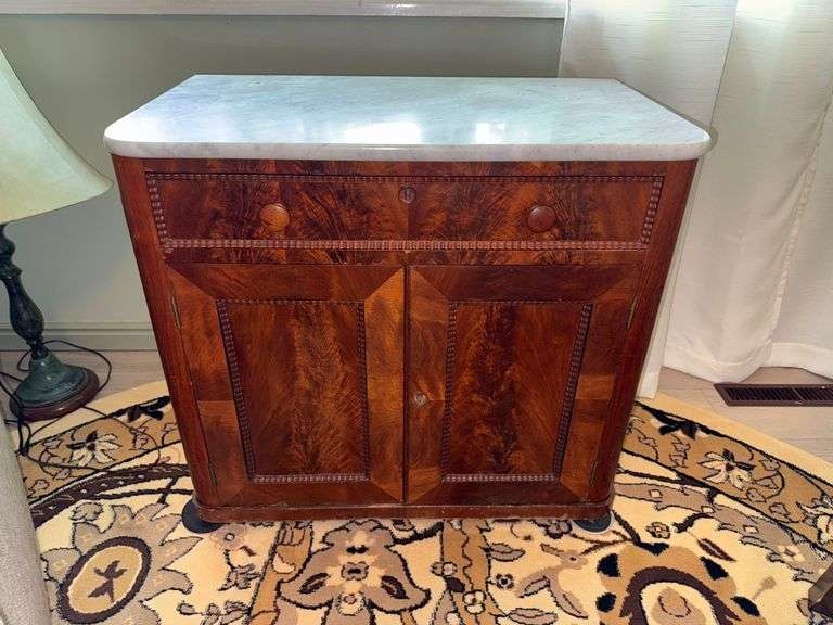 Walnut Burl Cabinet with Marble Top