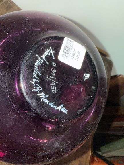 Fenton Amethyst Purple Glass Hand Painted Floral Gold Signed by Mendenhall #344/950