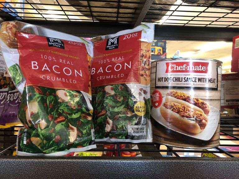 2) Bacon Crumbles, Chef-Mate Hot Dog Chili Sauce With Meat