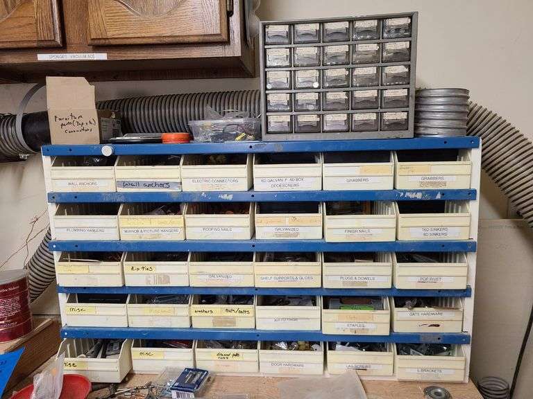 Zip Ties, Washers, Nuts and Bolts, Roofing Nails, Electric Connectors, Finish, Nails, Plugs and Dowels-Contents of Cubby Shelf