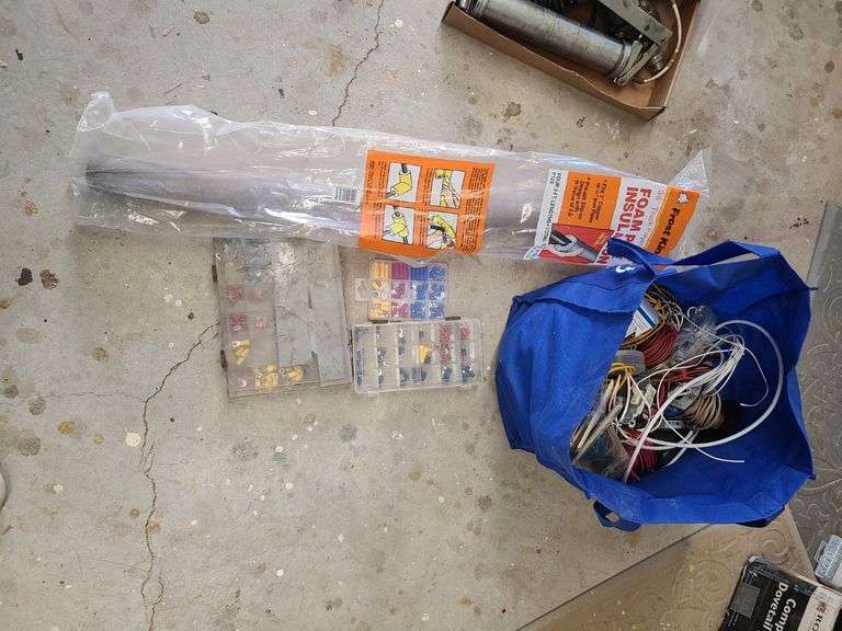 Tote of Various Electrical Wire, TRU Components, Gasket Assortment, Foam Pipe Insulation and More
