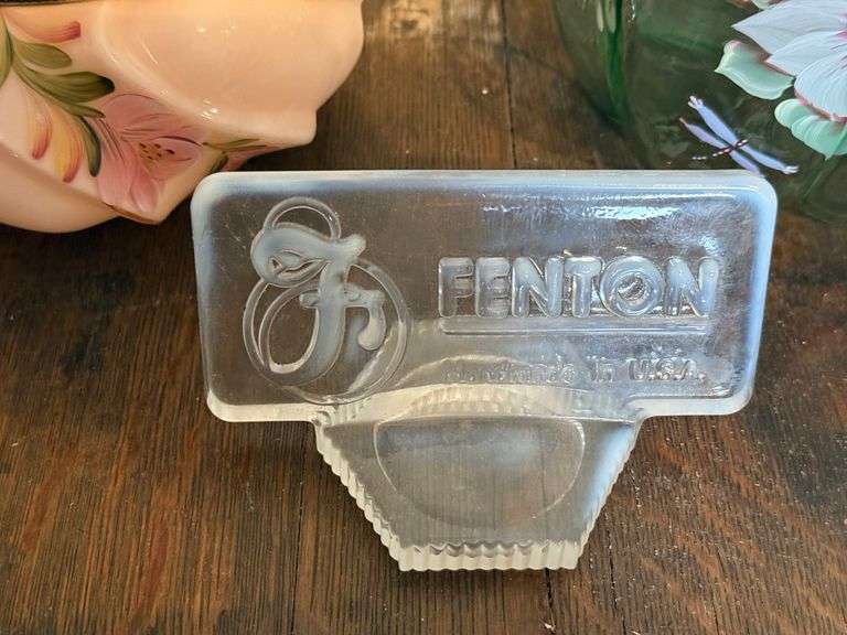 Fenton Rubina Verde Melon Box  with Brass Lid, Fenton Puff Box Sunset Overlay Wavercast Baroque Flor