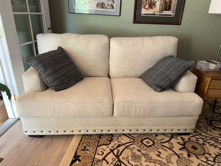 Cream Colored Couch with 2) Throw Pillows