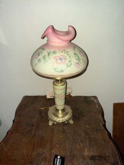 Fenton Jacobean Floral Burmese Lamp - Limited Edition - Handpainted