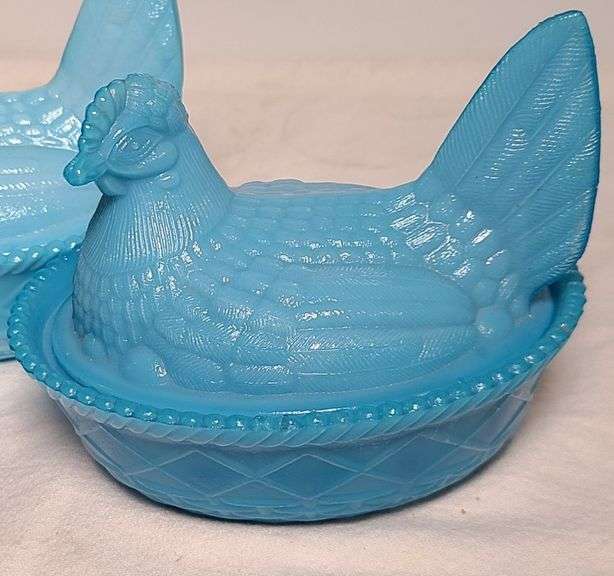 Fenton Hand-Painted Hen on Nest Dish, Fenton Depression Glass Duck Dish