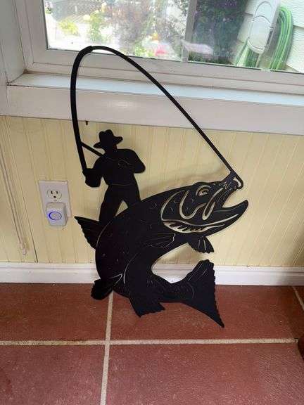 Metal Art of Fisherman Catching Fish