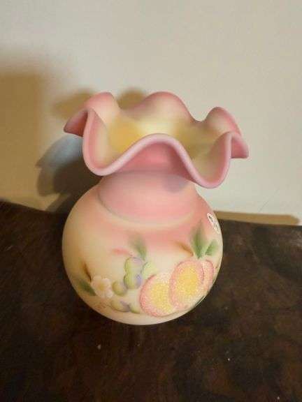 Fenton Burmese Glass Ruffled Vase