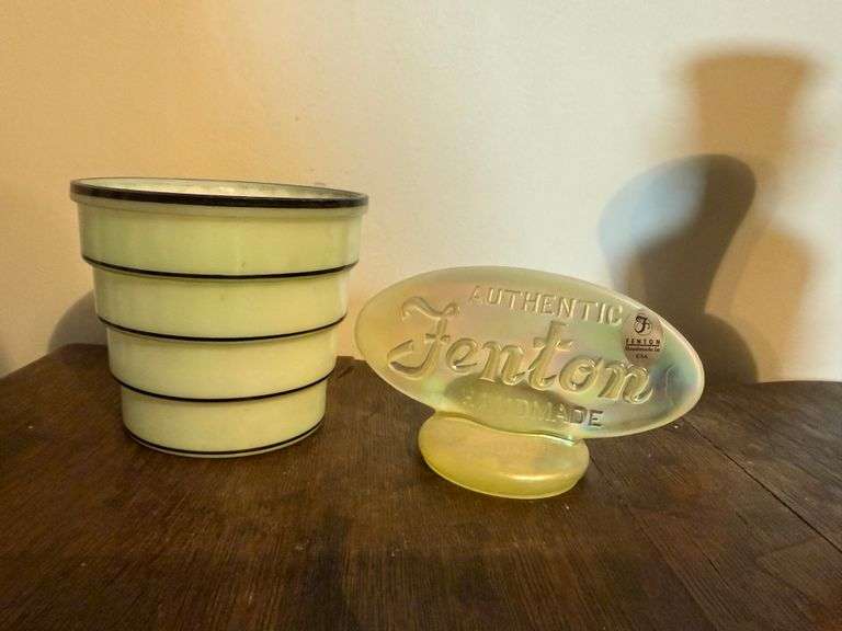 Vintage Fenton Vase and Sign
