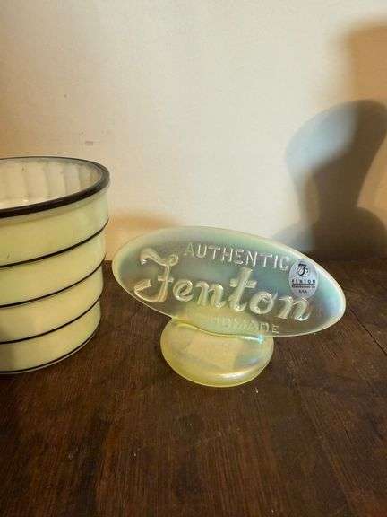 Vintage Fenton Vase and Sign