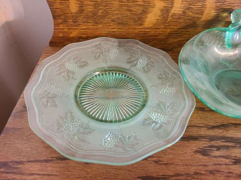 Uranium Glass Serving Plate, Uranium Glass Swan Bowl, Uranium Glass Bowl with Bird Handles