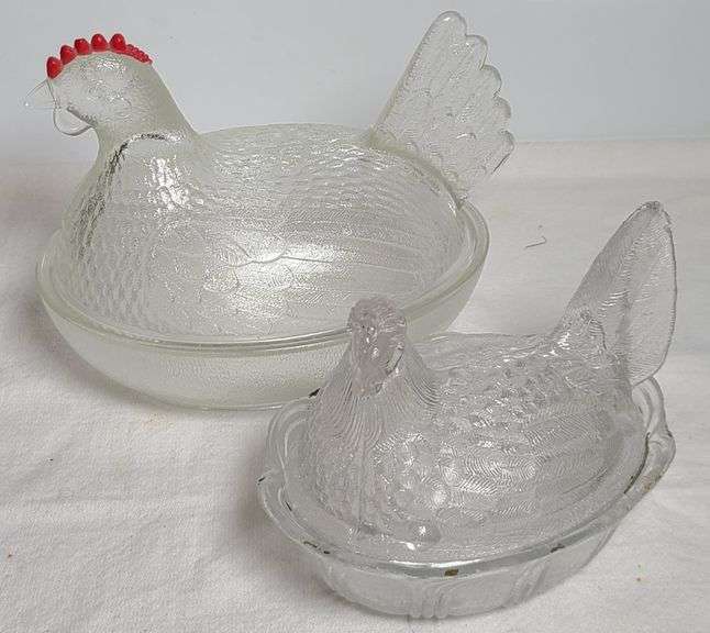 Clear Glass Hen on Nest Dish, Indiana Glass Hen Sitting On Nest  Dish