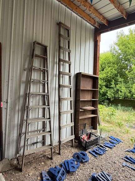 2) Ladders, Metal Shelf