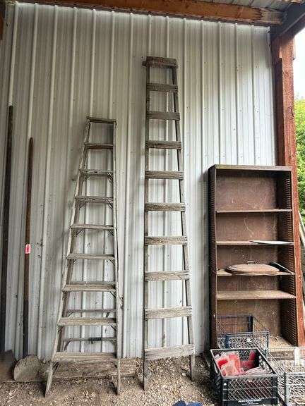 2) Ladders, Metal Shelf