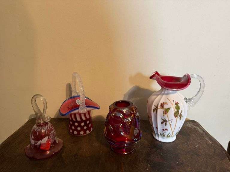Koi Fish Fairy Lamp, Fenton Hand Painted Glass Pitcher, Fenton Stars and Stripes Basket, Fenton "Swa