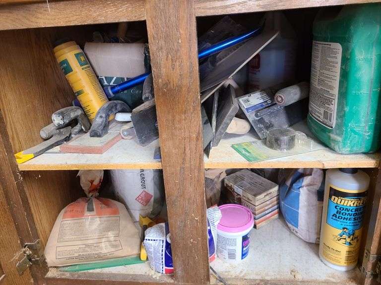 Assorted Scrapers, Wood Cleaner Spackling – Contents of Cupboard