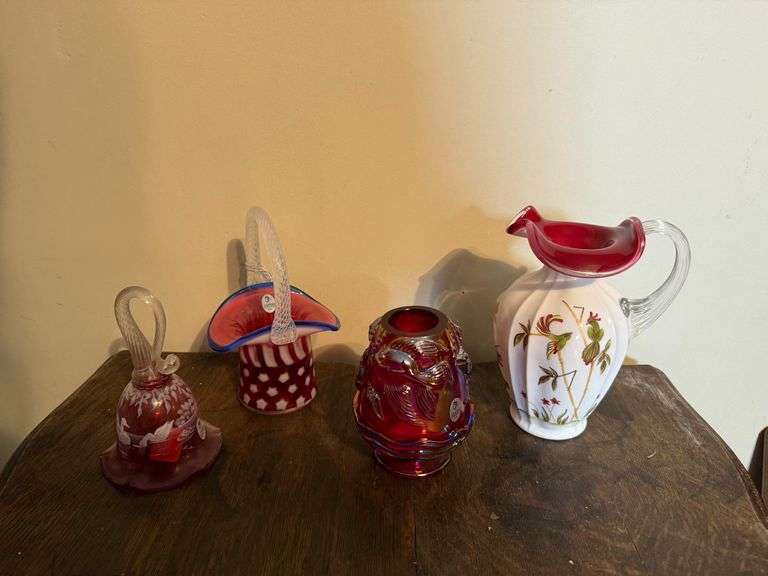 Koi Fish Fairy Lamp, Fenton Hand Painted Glass Pitcher, Fenton Stars and Stripes Basket, Fenton "Swa