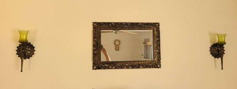 Wall Mirror with 2) Matching Sconces