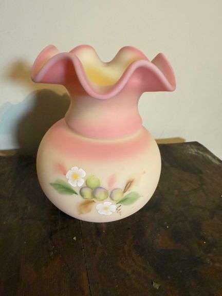 Fenton Burmese Glass Ruffled Vase