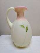 Fenton Burmese Pitcher Hand Painted Poppies, Fenton Burmese Hand Painted Poppies Glass Vase
