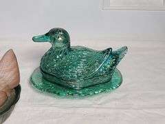 Blue Opaline Milk Glass Hen on Nest Dish, Glass Chicken Hen 7 Deviled Egg Holder