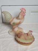 Fenton Folk Art Hand Painted Rooster Hen on Nest, Fenton Ivory Satin Large Rooster Figurine