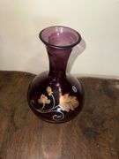 Fenton Amethyst Purple Glass Hand Painted Floral Gold Signed by Mendenhall #344/950