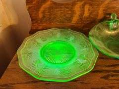 Uranium Glass Serving Plate, Uranium Glass Swan Bowl, Uranium Glass Bowl with Bird Handles