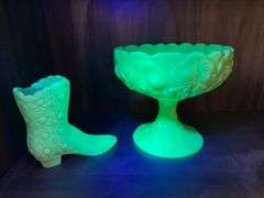 Fenton Uranium Boot, Fenton Custard Uranium Pedestal Bowl