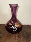 Fenton Amethyst Purple Glass Hand Painted Floral Gold Signed by Mendenhall #344/950