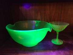 Double Spout Uranium Mixing Bowl, Uranium Wine Glass/Goblet