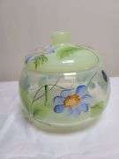 Fenton Vaseline Hand Painted Lidded Jar