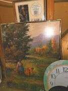 Wooden Shelf, Round Frame, Basket, 3) Clocks, Framed Print, Glass Jar
