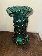 Fenton Green Spruce Carnival Glass Iris Tankard Pitcher and Tumbler Set