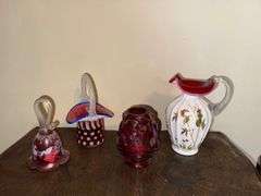 Koi Fish Fairy Lamp, Fenton Hand Painted Glass Pitcher, Fenton Stars and Stripes Basket, Fenton "Swa