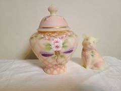Burmese Fenton Ginger Jar, Burmese Fenton Pig