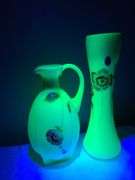 Fenton Burmese Pitcher Hand Painted Poppies, Fenton Burmese Hand Painted Poppies Glass Vase
