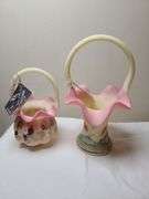 Burmese Fenton Bluebird Hand Painted Basket, Fenton Blackberry Bouquet Vase