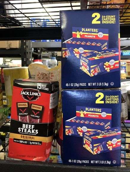 2) Planters Peanut Packs, Jack Links Original Beef Steaks